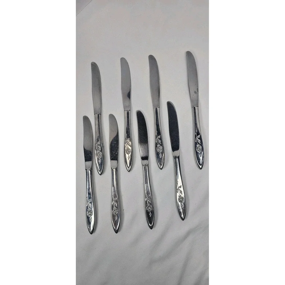 Oneida Community MY ROSE Stainless Flatware set of‎ 8 Dinner Knives 8 1/2
